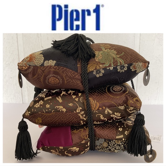 Pier 1 Other - Pier 1 set of Three Ornate Satin Asian Accent Pillows NWT